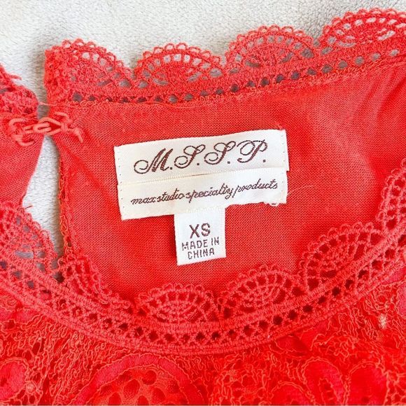 Max Studio XS Red Orange Bright Cheerful Floral Lacy Layered Sleeveless Dress - Picture 12 of 13